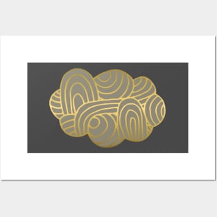 Cloud in Gold and Deep Silver –  Gold Cloud Line Drawing with Pewter Color Fill Posters and Art